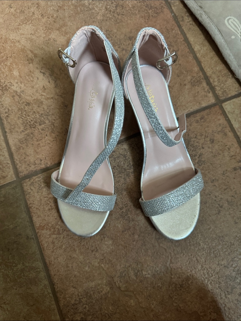 Girls' Silver Glitter Ankle-Strap Dress Sandals